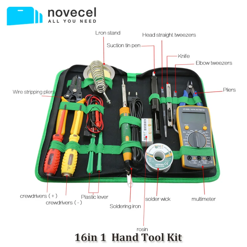 

BST-113 Hand Tool Set 16in 1 General Professional Household Repair Hand Tool Kit Screwdrivers Soldering Iron Multimeter Tweezers