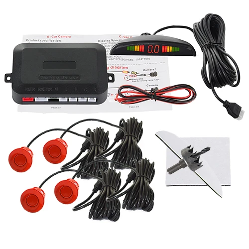 Carsanbo Автомобильный датчик парковки зуммер 22 мм комплект с 4 датчиками s обратный резервный светодиодный дисплей с подсветкой Радар монитор детектор система - Название цвета: Bright red