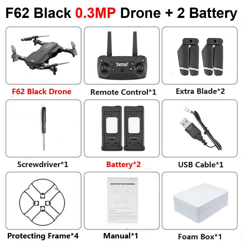 F62 складной Профессиональный Дрон с 4K двойной камерой Wi-Fi FPV оптический поток Follow Me RC вертолет Квадрокоптер игрушки X12S SG106 - Цвет: F62 B 0.3MP 2B F