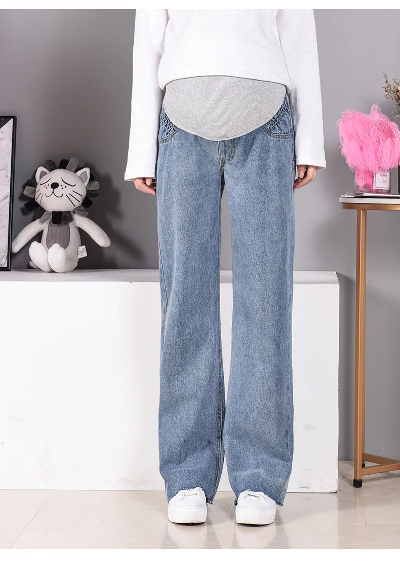 Джинсы для беременных, свободные штаны для отдыха с высокой талией, винтажные широкие джинсы, джинс для беременных, стильные, универсальные, простые, Длинные