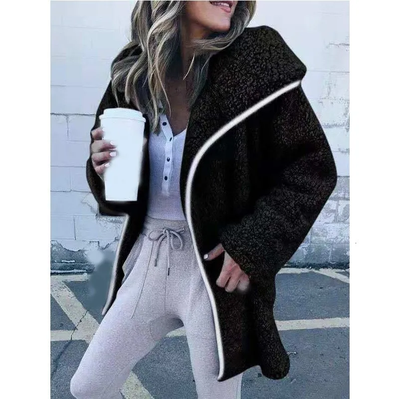 Женское плюшевое пальто из искусственного меха, модное тонкое меховое пальто, зимняя теплая меховая куртка, элегантное женское пальто с отворотом, пальто размера плюс, верхняя одежда