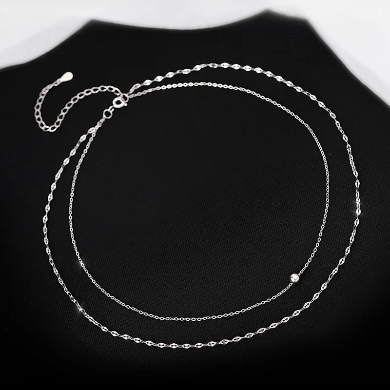 Silver Necklace 925 Sterling Silver Double Layer Necklace Round Bead Chain Cute Choker Wedding Gift For Girl Fine Jewelry NK080 Pendant Necklace Silver Necklace Charms