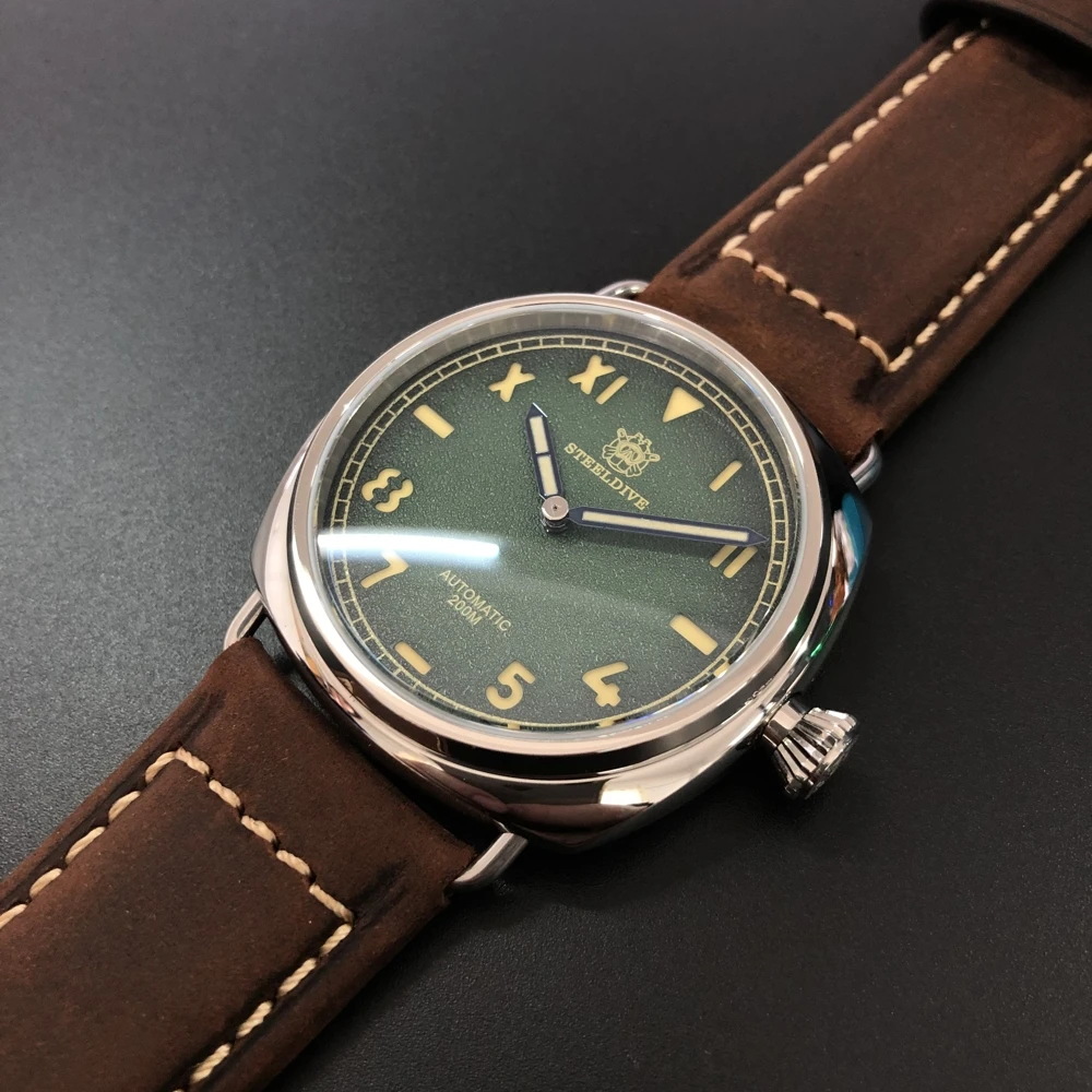 

200m diving waterproof mechanical watch 316L stainless steel diver 42mm leather men's automatic watch 1936 re-engraved watch