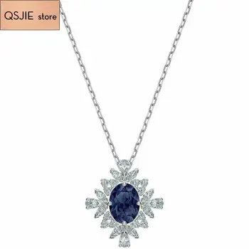 

QSJIE High quality SWA Vintage cool blue crystal fashion exquisite clavicle Necklace