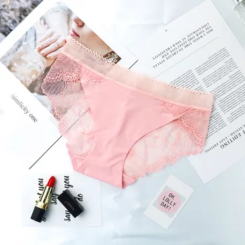 

hot selling Style Lace Sexy Lady Famate Wire Free Cotton Briefs Soft Ice Silk One piece Seamless Breathable Self XL Size Panties