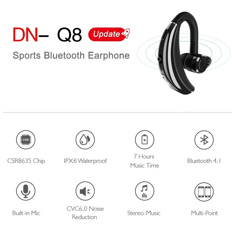 Q20D Bluetooth гарнитура 180 регулируемые наушники Q8 Bluetooth наушники с микрофоном беспроводная гарнитура для вождения с шумоподавлением