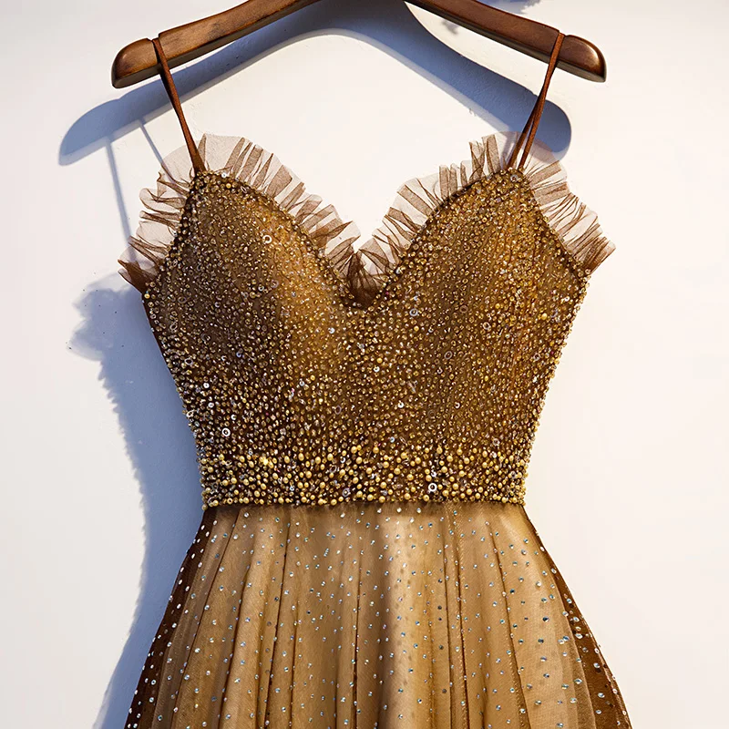 Новинка сексуальные длинные вечерние платья на тонких бретельках с бисером