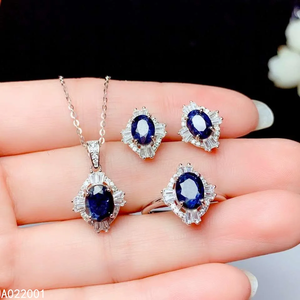 KJJEAXCMY fine jewelry natural sapphire 925 sterling silver gemstone pendant necklace ring earrings set support test popular | Украшения и