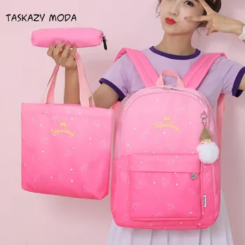 

Woman Backpack Primary School Students Reduce Burden Light Weight Large Capacity Gradient Color Waterproof School Canvas Pack