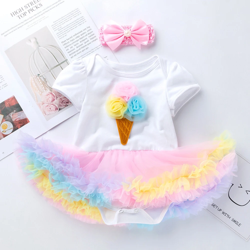 Ice Cream 1 Year Olds Tutu Newborn Cartoon Baby 1st Birthday Set Children's Party Dress Infant Girl Clothes Baby Clothing Newborn