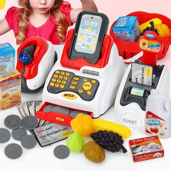

48 Children's supermarket cash register toys Simulate a cash desk suit Parent-child interactive role play with sound and light