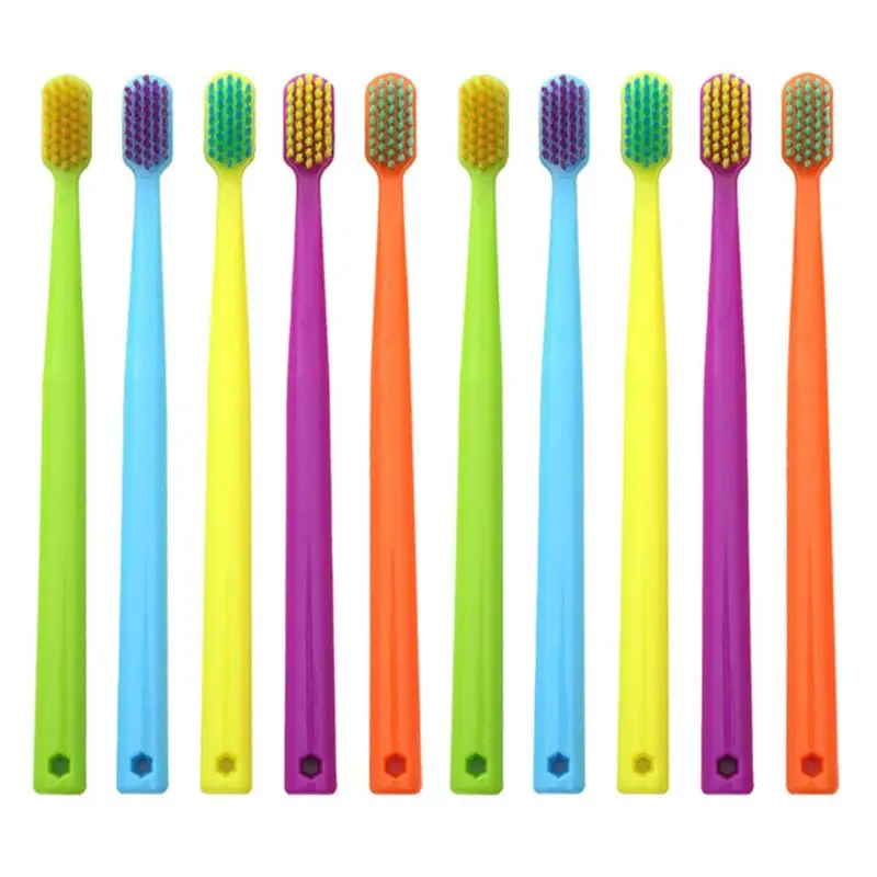 

10Pcs/Set Adult Couples Bright Colorful Soft Fine Bristle Head Toothbrush With Hole Oral Hygiene Care Family Random Color 667D