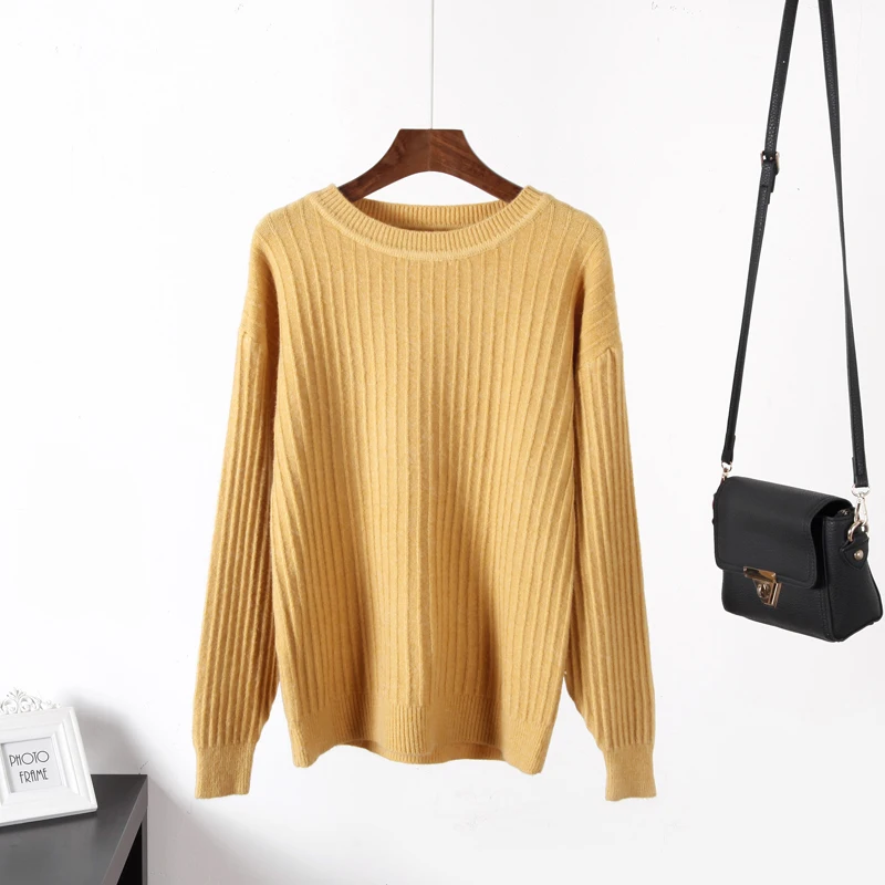 Hirsionsan кашемировый свитер женский из мягкой шерсти толстый вязаный пуловер зимние однотонные полосы Повседневная Женская одежда - Цвет: Yellow