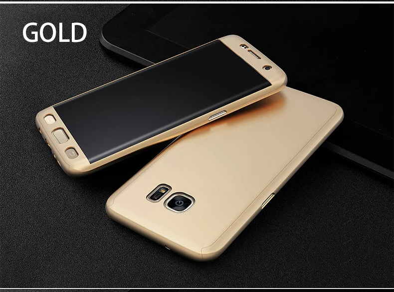 Gold 360 Degree Case for Samsung Galaxy A6 A7 A8 A9 Plus Hard PC Case with Glass for Samsung S5 S6 S7 Note 3 4 5 A3 A5 - Цвет: Gold