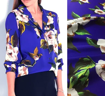 

145cm Width Fashion Camellia Flower Printed Imitate Silk Satin Fabric For Woman Dresses Skirts Blouse DIY Sewing