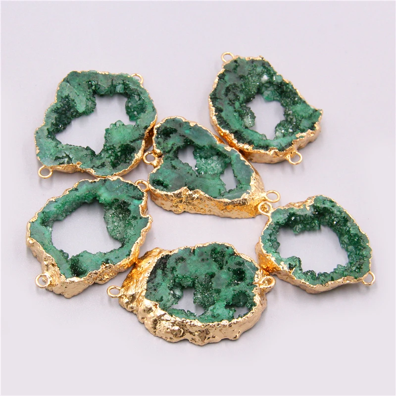 Irregular green Quartz Crystal Natural Druzy Agates Pendants natural green Stone quartz Connector DIY Jewelry Making handmade