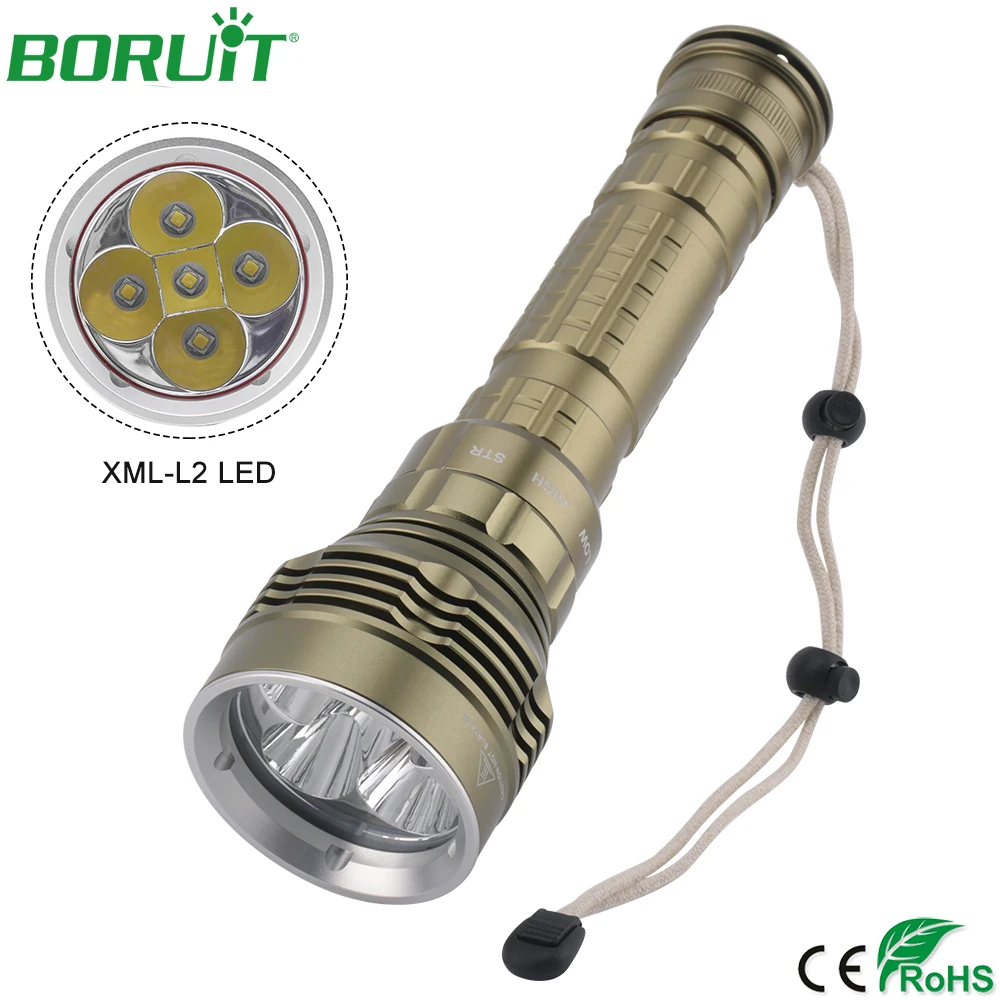 BORUiT Профессиональный L2 светодиодный фонарик для дайвинга подводный 100 м