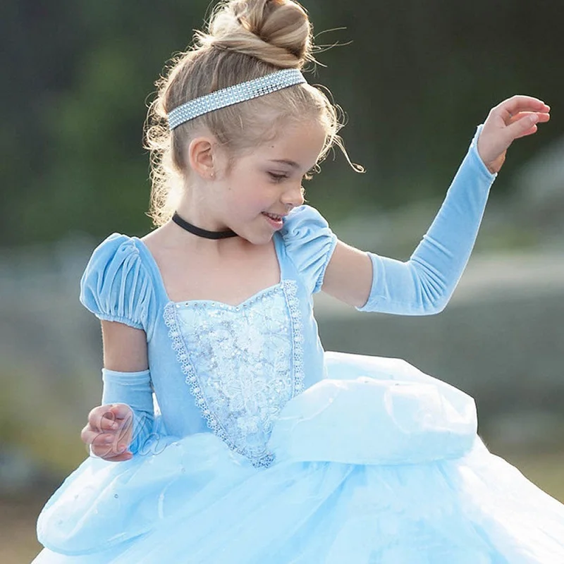 dress oversleeves Детские Длинные бальные платья, Детский костюм для ролевых игр, платье принцессы Золушки для девочек, вечерние костюмы, Vestidos, синее платье - Цвет: dress oversleeves