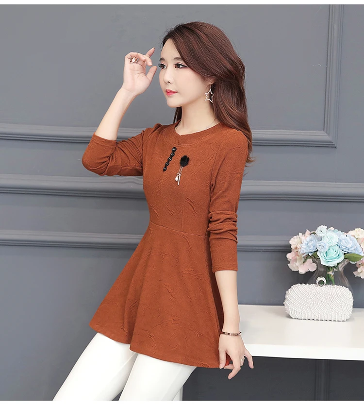 Caramel color Зима Весна Туника Женские топы с баской Женская тонкая талия линия живота галстук-бабочка Топ Элегантный офис леди Базовая рубашка Блузки N020 - Цвет: Caramel color