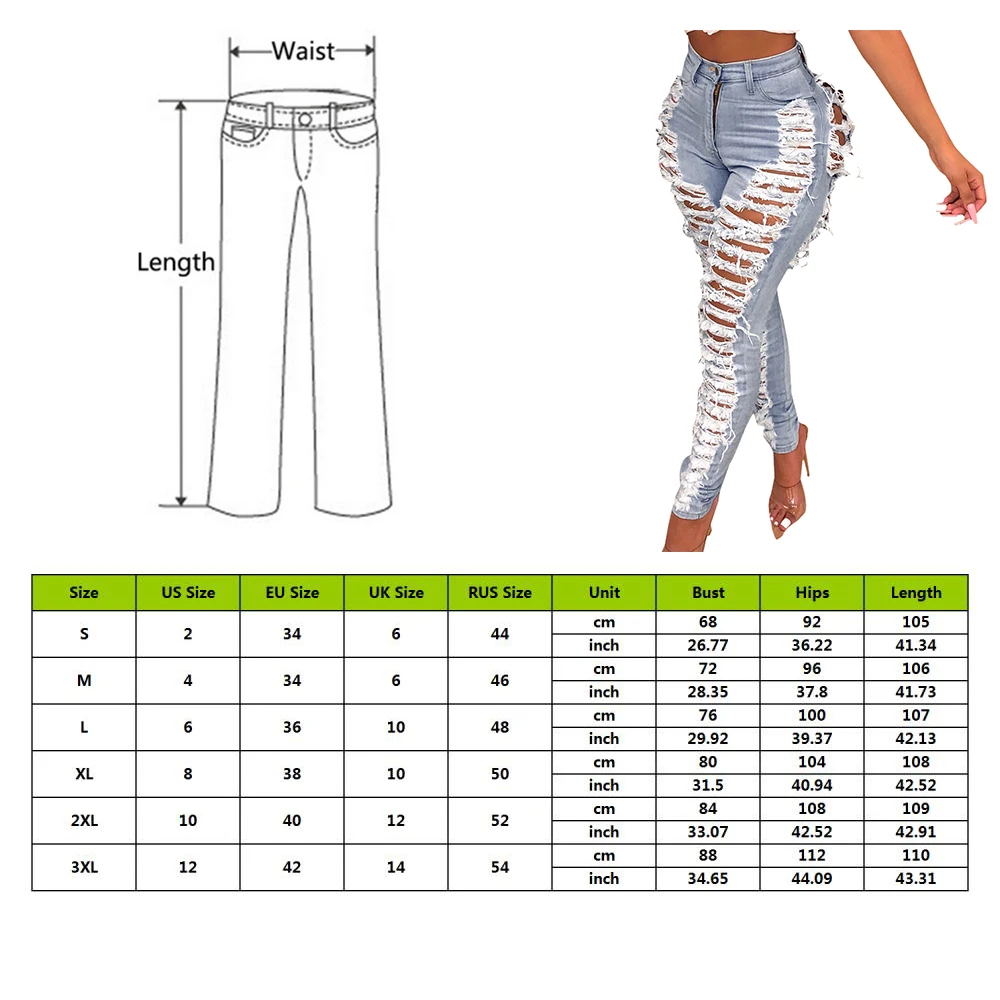 2021 Women Sexy Ripped Hole Jeans Fashion Casual Washed Denim Pants ...