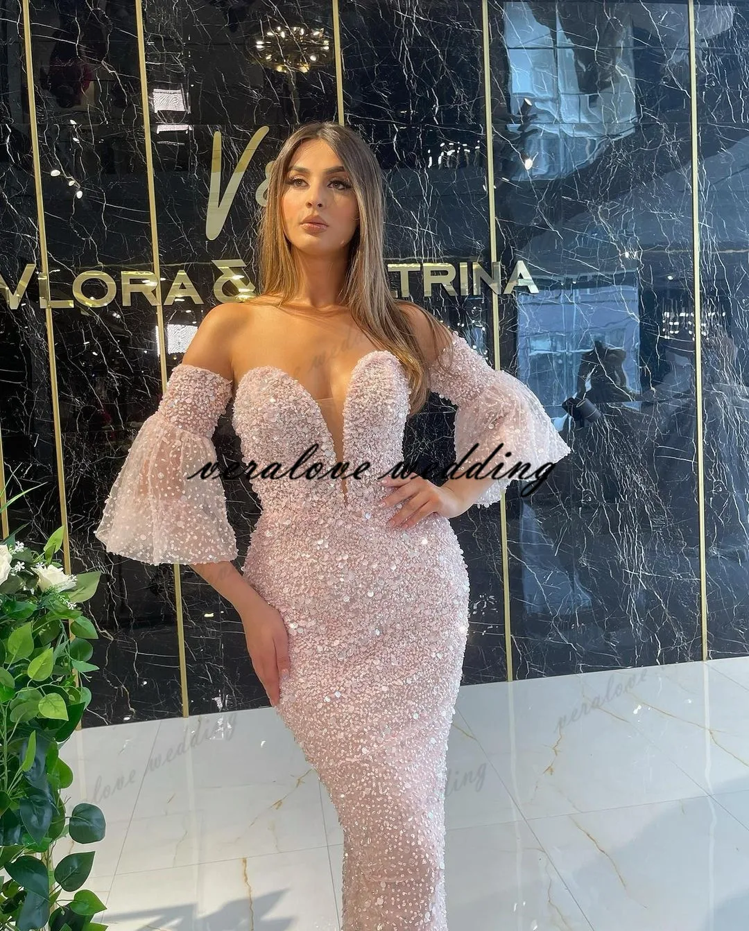 ball gown dress vestidos formale Evening Dresses Women Party Night Sequins Mermaid Short Prom Dress Arabic Cocktail Party Gowns orange prom dresses