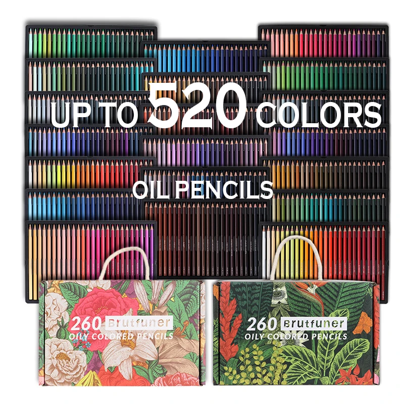 Brutfuner 520/260 Colors Professional Oil Colored Pencil Wooden Soft Watercolor Colour Pencil School Draw Sketch Art Supplies