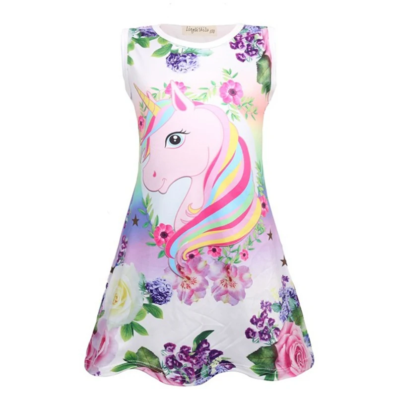 Girls Dress Princess Costume Summer Unicorn Butterfly Cartoon Sleeveless Birthday Party