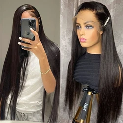 13X4 Bone Straight Lace Frontal Human Hair Wigs Brazilian 30 36 Inch Transparent HD Lace Front Wig For Black Women 250 Density