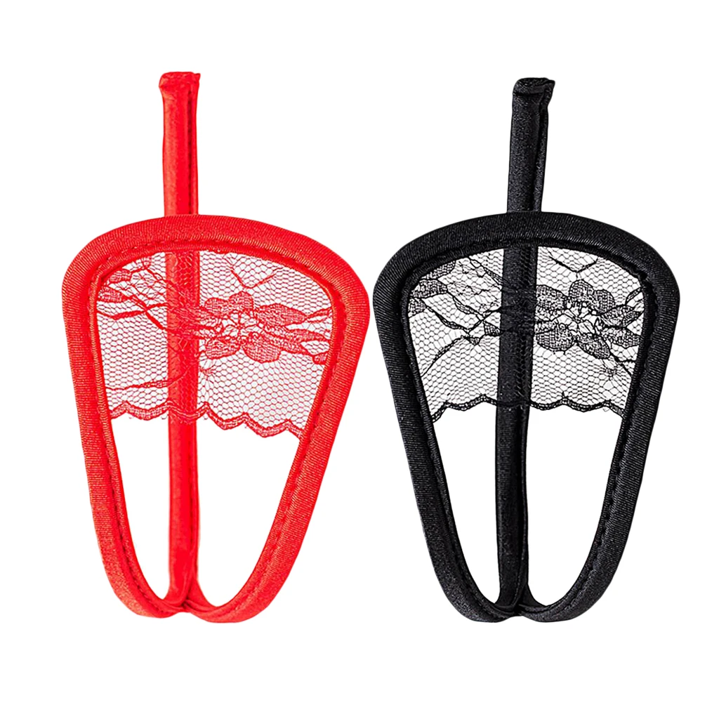 2 Pieces Men's Sexy Soft Lace C String Thong Invisible Underwear Black Red