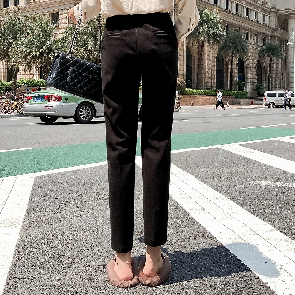 Шерстяные штаны-шаровары женские зимние толстые эластичные с высокой талией плюс размер женские повседневные брюки шерстяные женские брюки до щиколотки