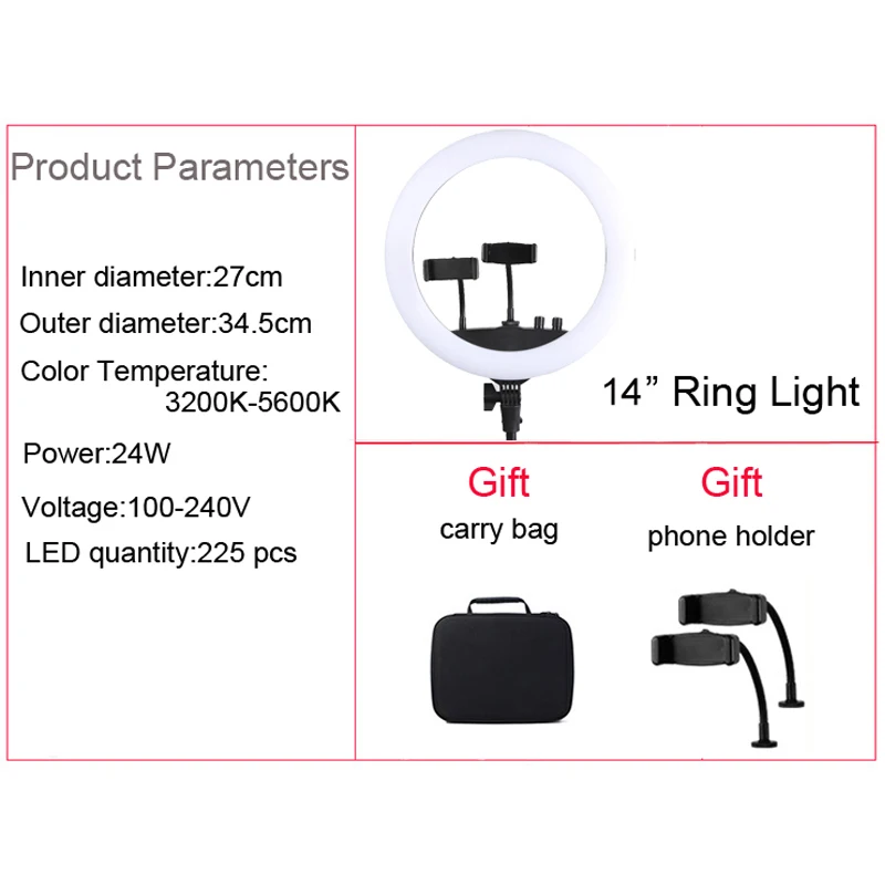 14 дюймов фото студия светодиодный селфи кольцо светильник 225 шт. 3200-5600k фотографии, кольцевая лампа приглушенного со штативом для макияжа в прямом эфире