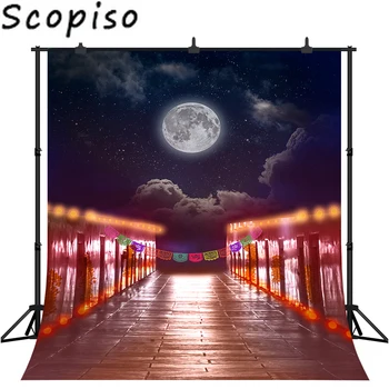 

Scopiso Happy Halloween theme background pumpkin castle bat moon night photo background studio decoration background props