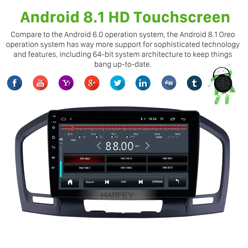  Harfey Car GPS 9 inch Carplay Navi 2Din 1+16GB Radio Unit Player Android 8.1 for Buick Regal 2009-2