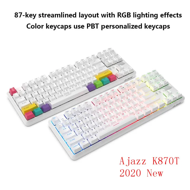 

Ajazz K870T 87 Keys Bluetooth Wired/Wireless Mechanical Keyboard for Gamer Pc Notebook Tablet Laptop with RGB Backlit Type C