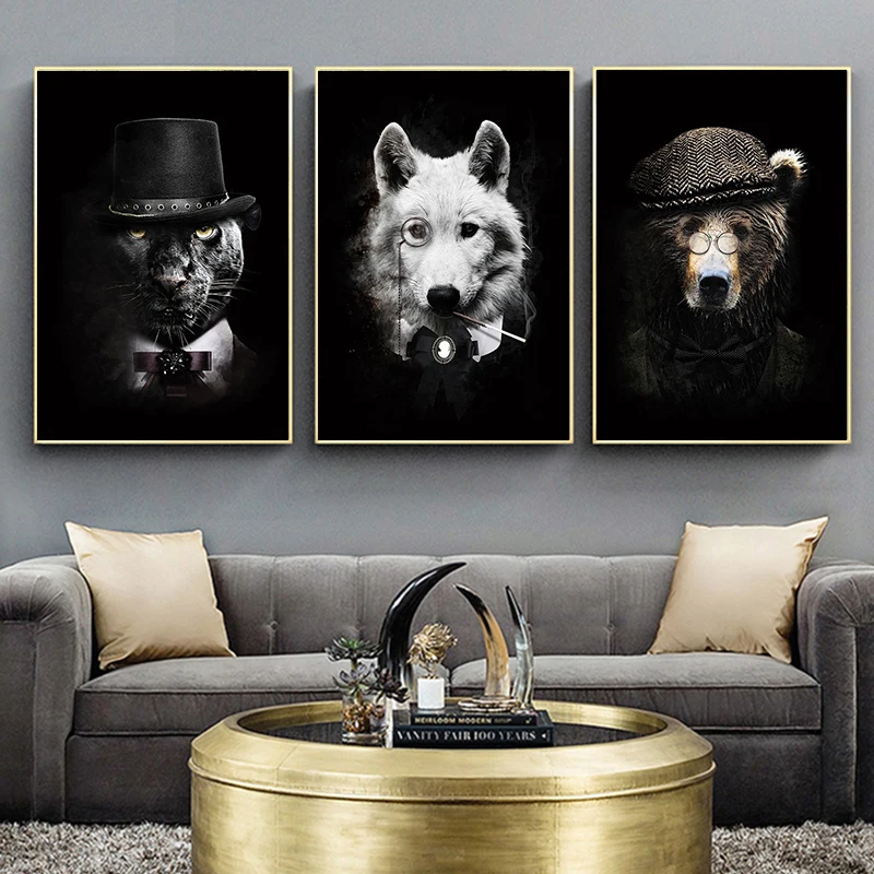 Стильный сатиновая юбка американка волк медведь Wall Art Холст Картины постеры с