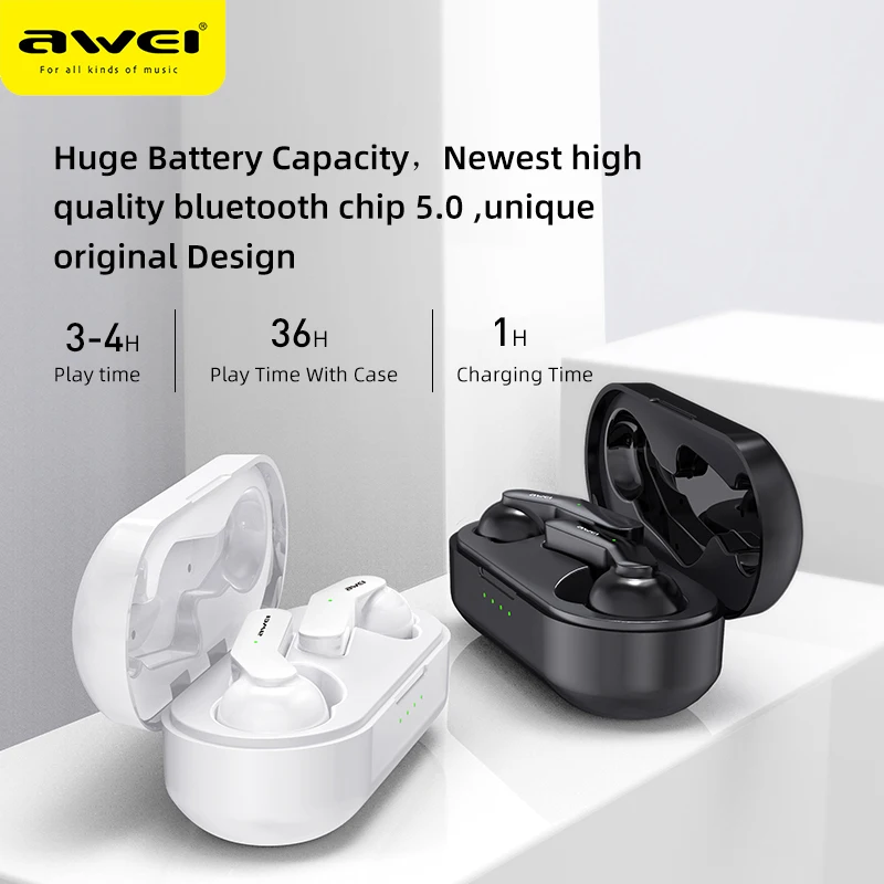 AWEI TWS Bluetooth-compatible Earphone True Wireless Charging Noise Canceling HiFi 6D Bass With Mic Touch Control Gaming Headset
