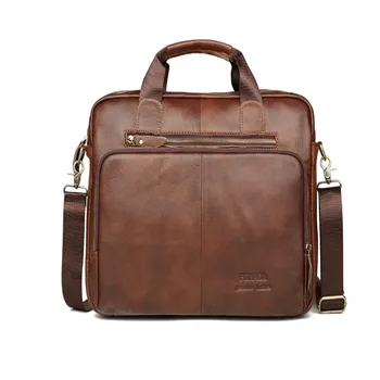 

Genuine Leather Men Briefcase Oil Wax Leather Retro Business Computer Bag Fashion Shoulder Messenger Bag Zipper Postman Handbags