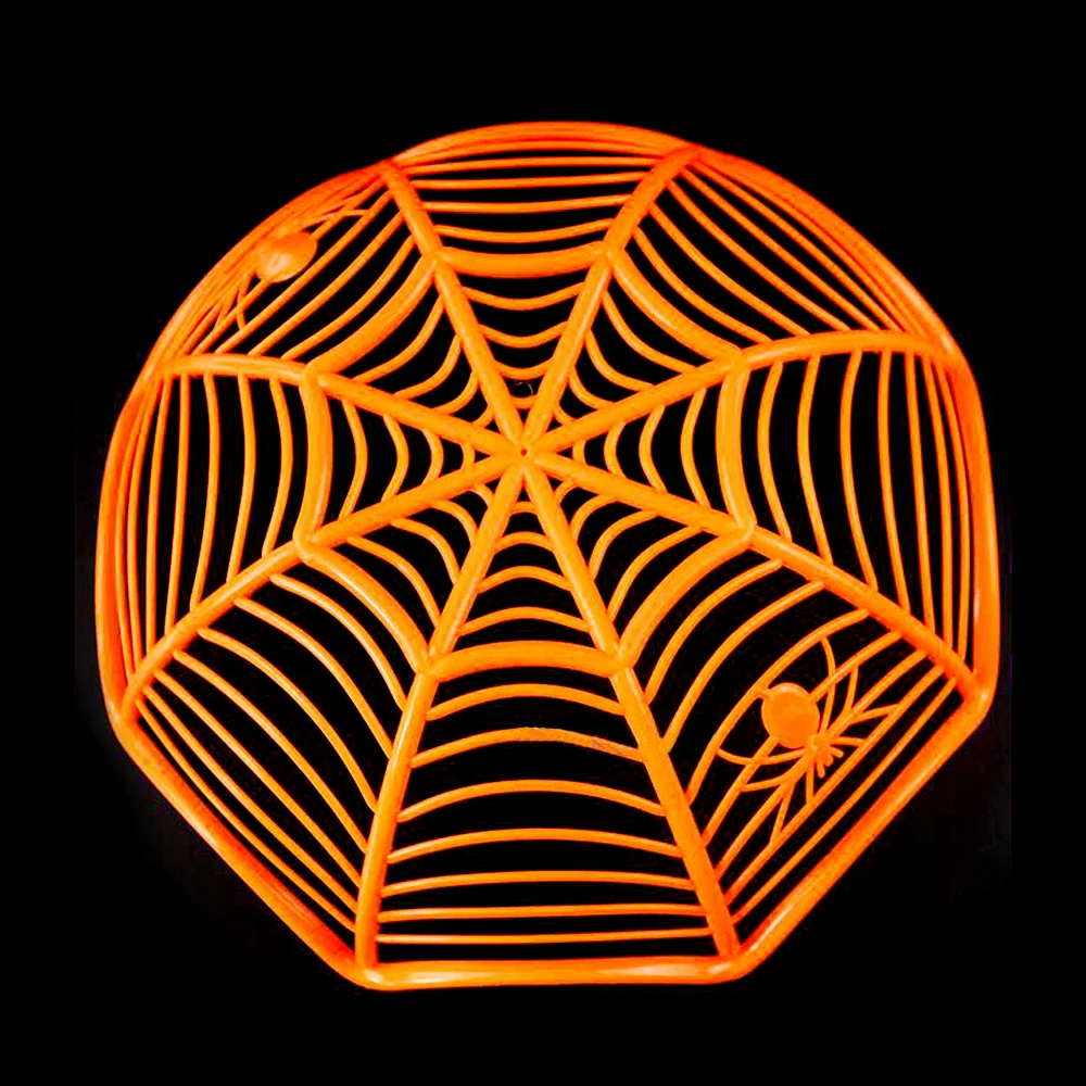 1 Pcs Halloween Fruit Bowl Spider Web Candy Basket Black Orange Candy Bowl Plastic Candy Box Halloween Decoration Party Supplies