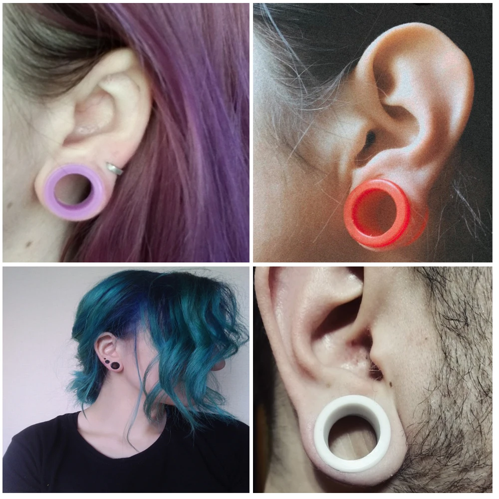 Boucles d'Oreilles en Silicone Flexible, Tunnel de Chair, Jauge de Soudure, Piercing, Civière, Extenseur, Creux, Peau, Bijoux de Corps, 2 Pièces