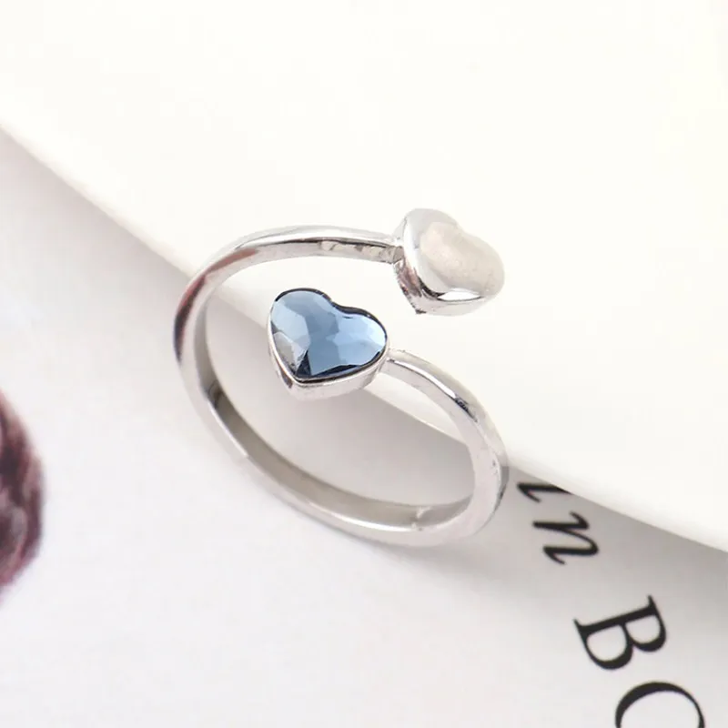 Denim Blue Ms. Betti anillo cristal swarovski двойное сердце любовь Регулируемые кольца для женщин Свадебные Ювелирные изделия Подарки - Цвет основного камня: Denim Blue