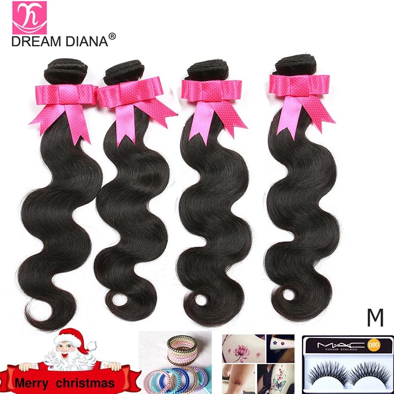 

DreamDiana Brazilian Body Wave 1/3/4 Bundles 10"-30" Natural Color Remy Weaving Hair Bundles 100% Human Hair Extensions M Ratio