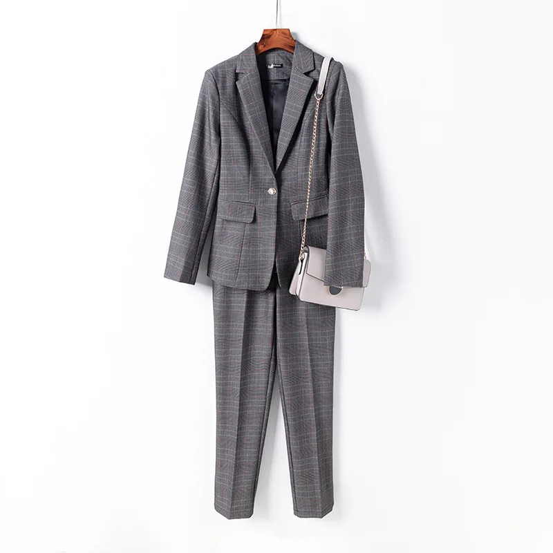

High-quality business wear elegant office work clothes women's suit pants two-piece suit Autumn and winter checked ladies jacket