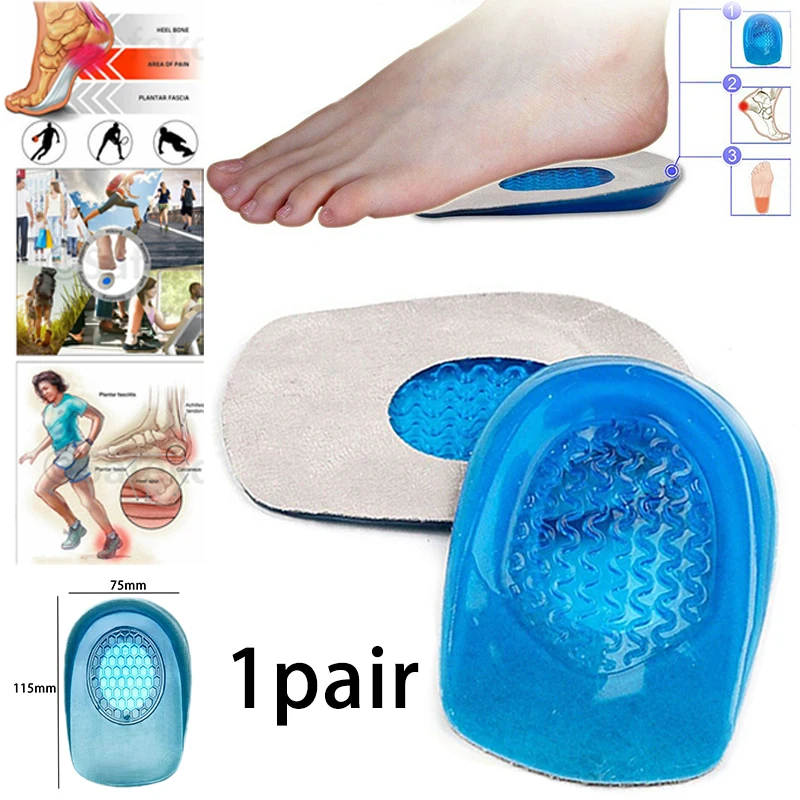 1 Pair Silicone Gel Heel Cups Support Shoe Pads Orthotic Insoles Plantar Care