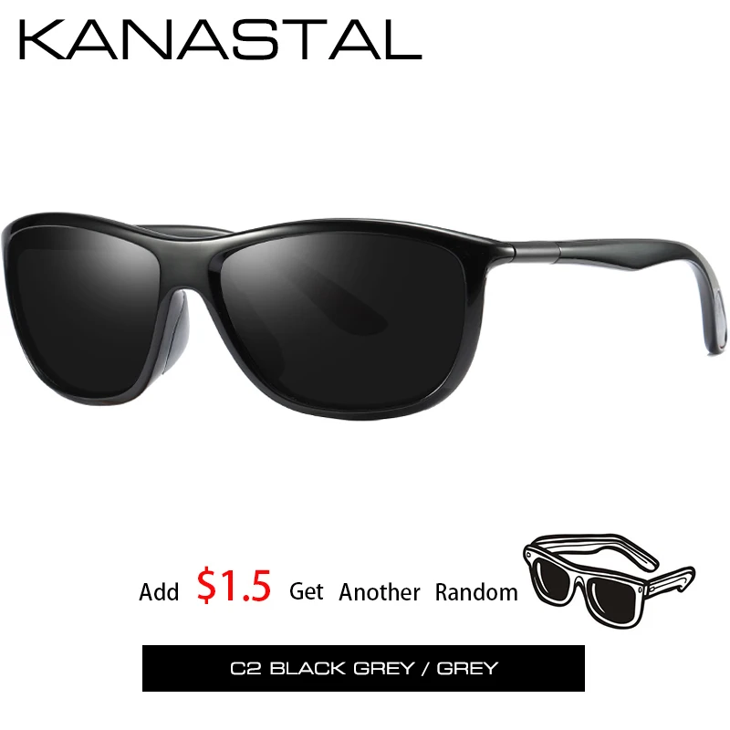 black grey2 KANASTAL, фирменный дизайн, мужские солнцезащитные очки, поляризационные очки, аксессуары, квадратная оправа, для вождения, солнцезащитные очки, мужские очки, тени, UV400 - Цвет линз: black grey2