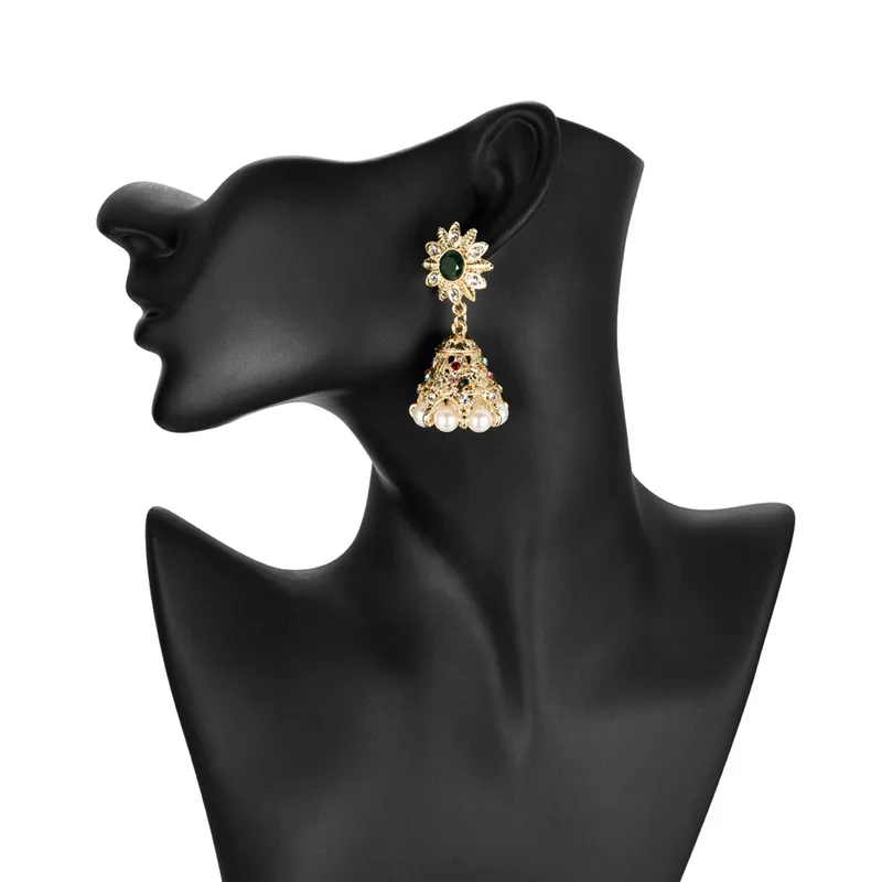 Thailand Ethnic Unique Indian Jhumka Earrings Gold Vintage Boho Pearl Drop Statement Afghan Women Jewelry | Украшения и