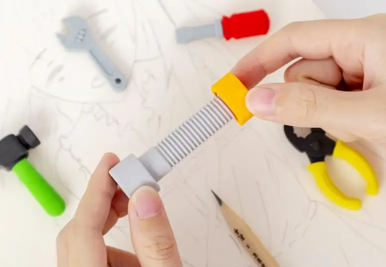6 Pcs/pack Cartoon Repair Tools Screw Hammer Rubber Pencil Erasers Stationery Student Primary School Gifts Supplies