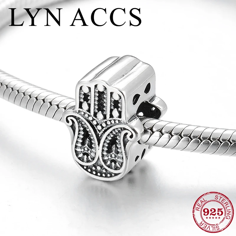 

New Fashion 925 Sterling Silver Fine Hand of Fatima Charm Metal Beads Fit Original Pandora Charm Bracelet Women DIY Accessories