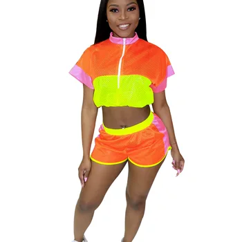 

Spring Summer Women Two Piece Set Top and Pants Plus Size Outfits Tracksuit Sweatsuit Outfit Mesh Zipper Active Sets