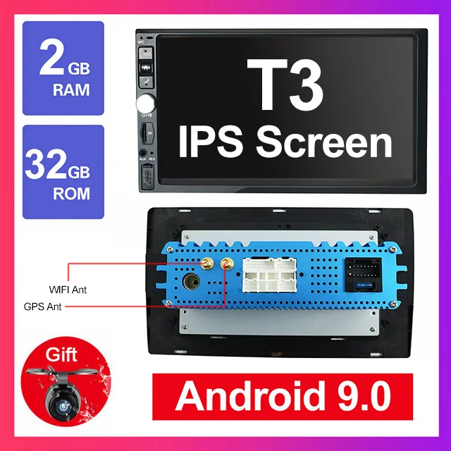 Eunavi 2 Din 7 ''TDA7851 Android 9 4G 64G Восьмиядерный универсальный автомобильный Радио Аудио Стерео gps навигация Мультимедиа 1024*600 без DVD - Цвет: T3 2G 32G Android9