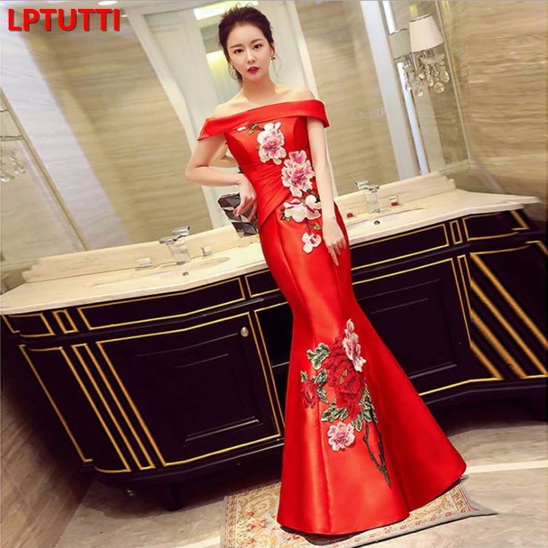 Китайский стиль cheongsam для женщин Элегантный Дата церемония Вечеринка Выпускной платье Формальные торжества события Роскошные Длинные вечерние платья - Цвет: 1